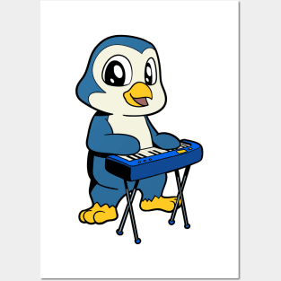 Cartoon penguin playing keyboard Posters and Art